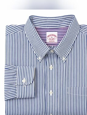 Brooks Brothers Madison Oxford Button Up Shirt Mens XL Blue White Striped Ls